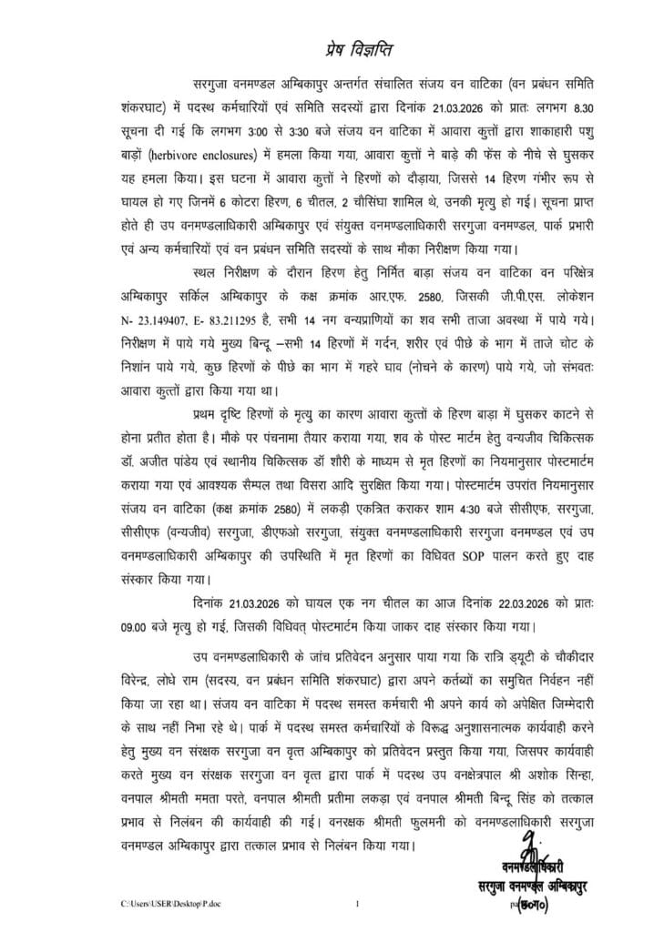 संजय पार्क हिरण मौत के बाद जांच