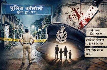 दुर्ग STF परिवार हत्याकांड के बाद पुलिस जांच और कॉलोनी का दृश्य